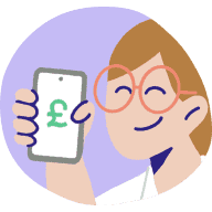 Person holding phone with money symbol on screen